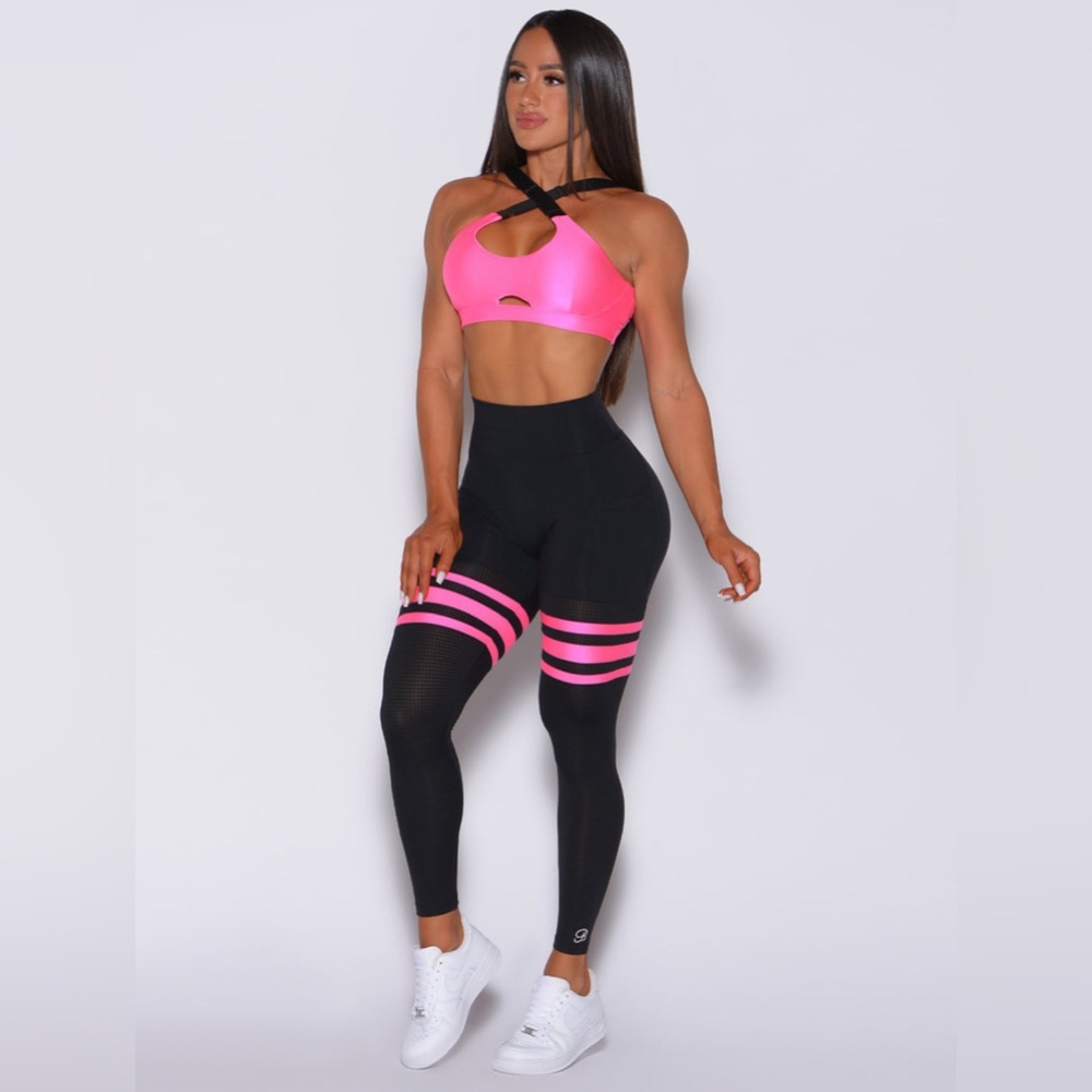 Bombshell Sportswear Black and Pink Striped Leggings